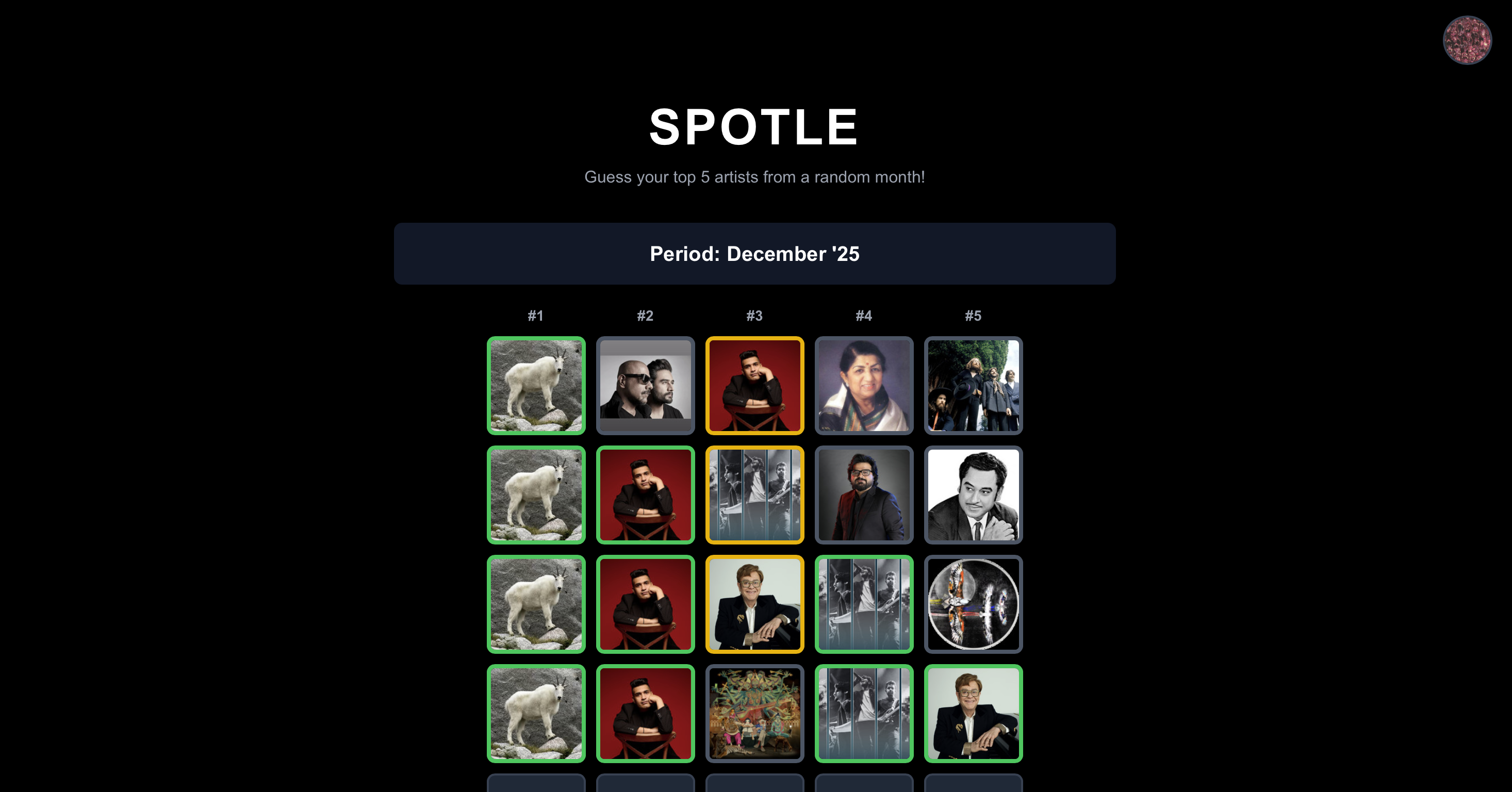 Spotle — top artists guessing game